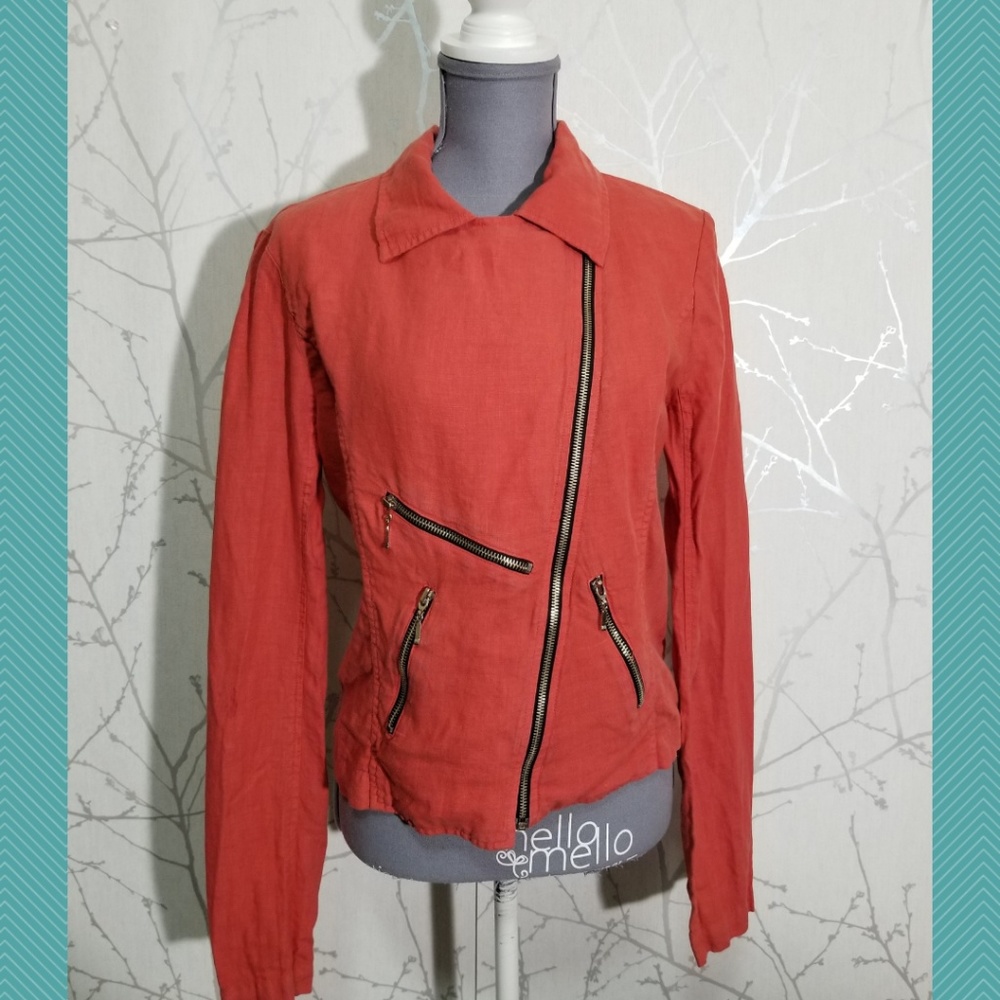 Fluxus Orange Double Breasted Moto Jacket | Linen